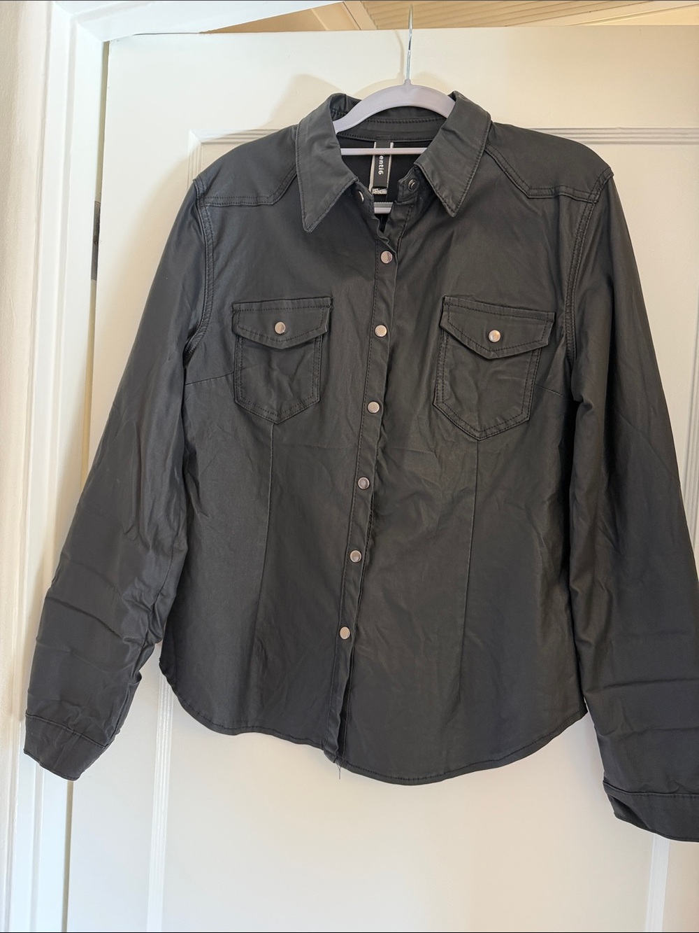 Venti6 Waxed Black Moto Jacket Button-Down Shirt